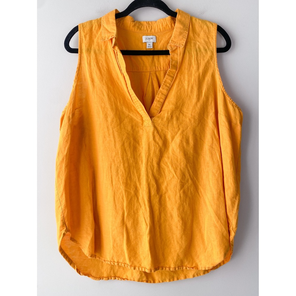 J Crew Women Linen Cotton Sleeveless Popover Top XL Orange Coastal Preppy Bright - Picture 2 of 10